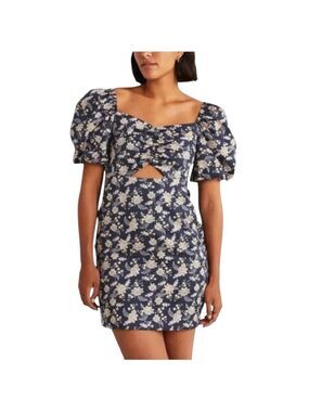 Boden Cut Out Detail Mini Dress Navy Floral Puff Sleeve NWT 8T Tall